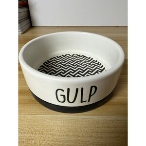 Soohyang Ceramic Pet Bowl Gulp Stoneware White Black Chevron Food Water Dish 6"